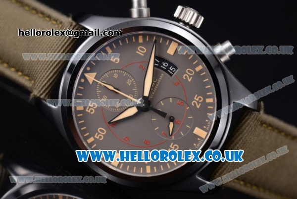 IWC Pilot Top Gun Miramar Chrono Swiss Valjoux 7750 Automatic PVD Case with Grey Dial Stick/Arabic Numeral Markers and Green Leather Strap - Click Image to Close