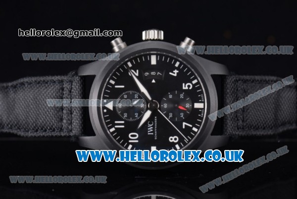 IWC Pilot Top Gun Miramar Chrono Swiss Valjoux 7750 Automatic PVD Case with Black Dial Stick/Arabic Numeral Markers and Black Leather Strap - Click Image to Close