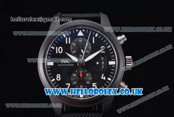 IWC Pilot Top Gun Miramar Chrono Swiss Valjoux 7750 Automatic PVD Case with Black Dial Stick/Arabic Numeral Markers and Black Leather Strap - Click Image to Close