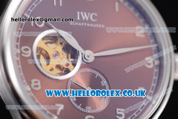 IWC Portugueser Tourbillon Hand-Wound Asia 2813 Automatic Steel Case with Brown Dial Brown Leather Strap and Arabic Numeral Markers - Click Image to Close