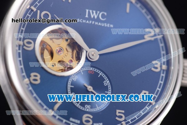 IWC Portugueser Tourbillon Hand-Wound Asia 2813 Automatic Steel Case with Blue Dial Blue Leather Strap and Arabic Numeral Markers - Click Image to Close