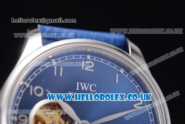 IWC Portugueser Tourbillon Hand-Wound Asia 2813 Automatic Steel Case with Blue Dial Blue Leather Strap and Arabic Numeral Markers - Click Image to Close