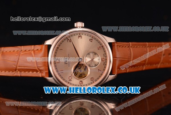 IWC Portugueser Tourbillon Hand-Wound Asia 2813 Automatic Rose Gold Case with Brown Dial Brown Leather Strap and Arabic Numeral Markers - Click Image to Close