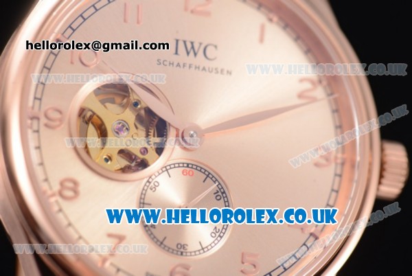 IWC Portugueser Tourbillon Hand-Wound Asia 2813 Automatic Rose Gold Case with Brown Dial Brown Leather Strap and Arabic Numeral Markers - Click Image to Close