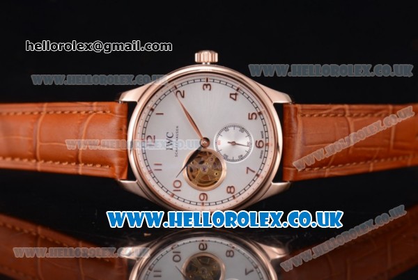 IWC Portugueser Tourbillon Hand-Wound Asia 2813 Automatic Rose Gold Case with White Dial Brown Leather Strap and Arabic Numeral Markers - Click Image to Close