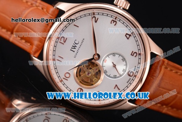 IWC Portugueser Tourbillon Hand-Wound Asia 2813 Automatic Rose Gold Case with White Dial Brown Leather Strap and Arabic Numeral Markers - Click Image to Close