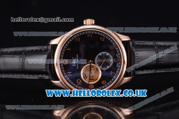 IWC Portugueser Tourbillon Hand-Wound Asia 2813 Automatic Rose Gold Case with Black Dial Black Leather Strap and Arabic Numeral Markers - Click Image to Close