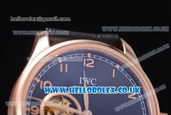 IWC Portugueser Tourbillon Hand-Wound Asia 2813 Automatic Rose Gold Case with Black Dial Black Leather Strap and Arabic Numeral Markers - Click Image to Close