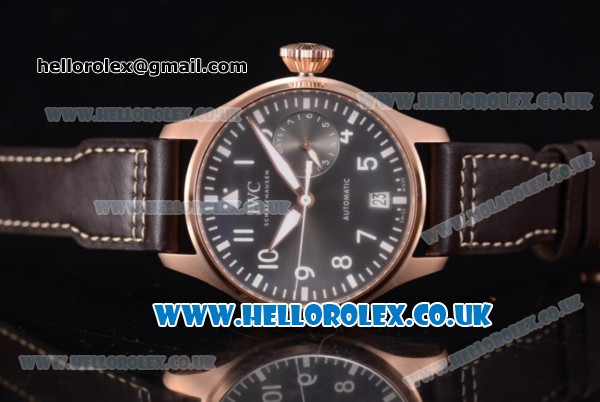 IWC Big Pilot 7 days Power Reserve Swiss Valjoux 7750 Automatic Rose Gold Case with Black Dial Brown Leather Strap and Arabic Numeral/Stick Markers (ZF) - Click Image to Close