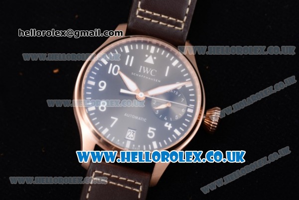 IWC Big Pilot 7 days Power Reserve Swiss Valjoux 7750 Automatic Rose Gold Case with Black Dial Brown Leather Strap and Arabic Numeral/Stick Markers (ZF) - Click Image to Close