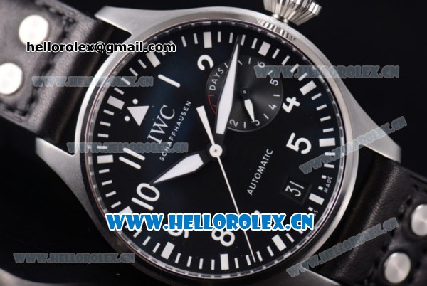 IWC Big Pilot Clone P.3000 Automatic Steel Case with Black Dial Arabic Number Markers and Black Leather Strap (ZF) - Click Image to Close