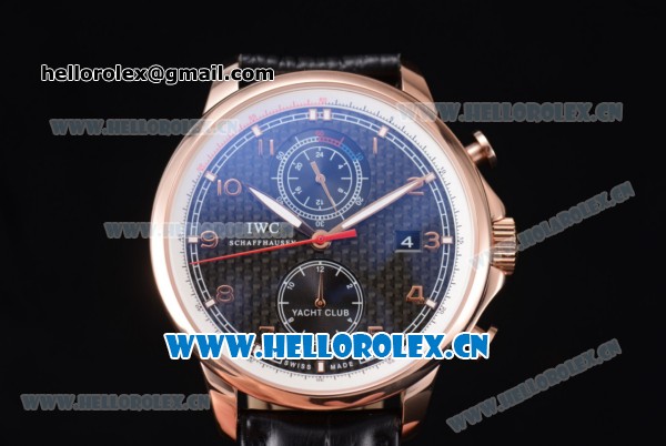 IWC Portugieser Yacht Club Asia ST25 Automatic Rose Gold Case with Black Dial Black Leather Strap and Arabic Numeral Markers - Click Image to Close