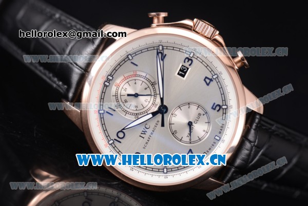 IWC Portugieser Yacht Club Asia ST25 Automatic Rose Gold Case with Silver Dial Black Leather Strap and Arabic Numeral Markers - Click Image to Close