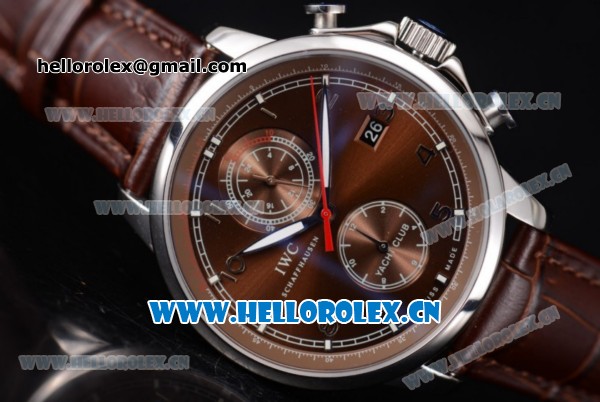 IWC Portugieser Yacht Club Asia ST25 Automatic Steel Case with Brown Dial Arabic Numeral Markers and Brown Leather Strap - Click Image to Close
