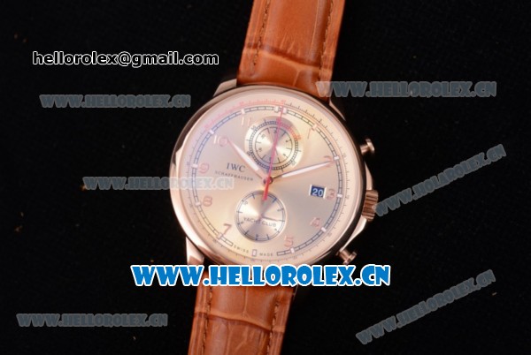IWC Portugieser Yacht Club Asia ST25 Automatic Rose Gold Case with Rose Gold Dial Arabic Numeral Markers and Brown Leather Strap - Click Image to Close