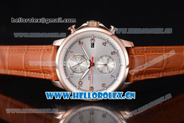 IWC Portugieser Yacht Club Asia ST25 Automatic Rose Gold Case with Silver Dial Arabic Numeral Markers and Brown Leather Strap - Click Image to Close