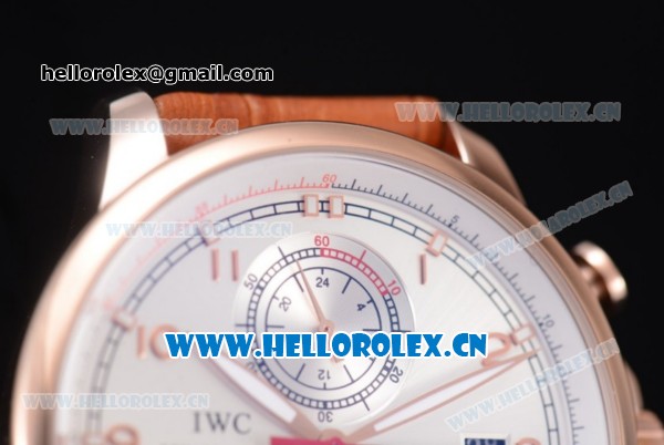 IWC Portugieser Yacht Club Asia ST25 Automatic Rose Gold Case with Silver Dial Arabic Numeral Markers and Brown Leather Strap - Click Image to Close