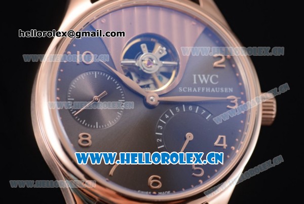 IWC Portuguese Tourbillon Asia ST25 Automatic Rose Gold Case with Black Dial Arabic Numeral Markers and Black Leather Strap - Click Image to Close