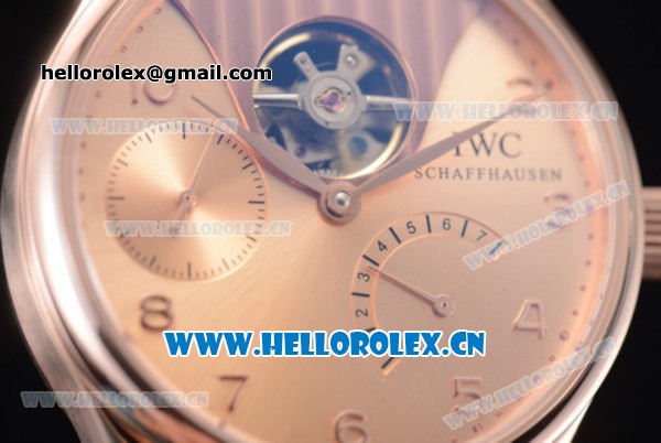 IWC Portuguese Tourbillon Asia ST25 Automatic Rose Gold Case with Rose Gold Dial Arabic Numeral Markers and Brown Leather Strap - Click Image to Close