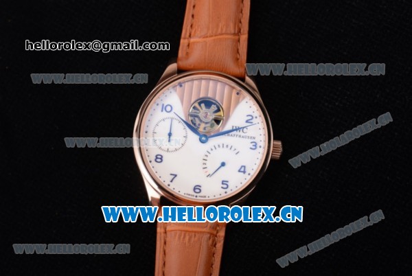IWC Portuguese Tourbillon Asia ST25 Automatic Rose Gold Case with Wihte Dial Arabic Numeral Markers and Brown Leather Strap - Click Image to Close