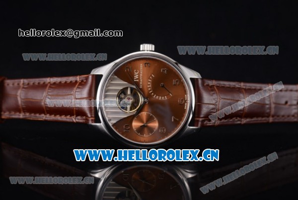 IWC Portuguese Tourbillon Asia ST25 Automatic Steel Case with Brown Dial Arabic Numeral Markers and Brown Leather Strap - Click Image to Close