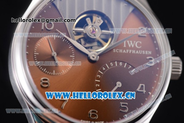 IWC Portuguese Tourbillon Asia ST25 Automatic Steel Case with Brown Dial Arabic Numeral Markers and Brown Leather Strap - Click Image to Close