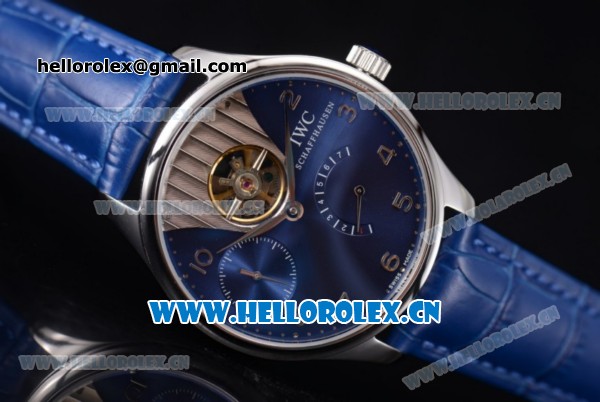 IWC Portuguese Tourbillon Asia ST25 Automatic Steel Case with Blue Dial Arabic Numeral Markers and Blue Leather Strap - Click Image to Close