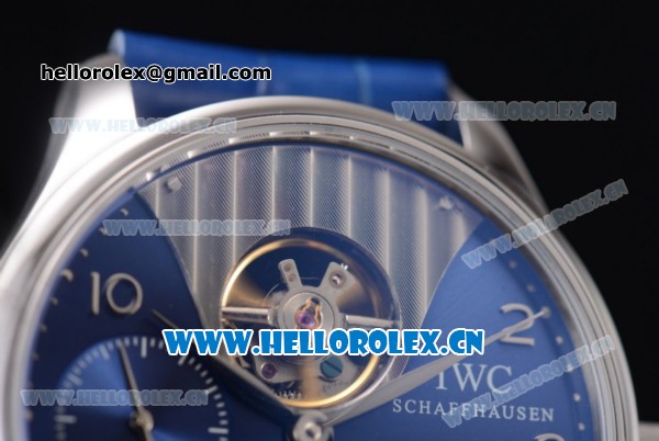 IWC Portuguese Tourbillon Asia ST25 Automatic Steel Case with Blue Dial Arabic Numeral Markers and Blue Leather Strap - Click Image to Close