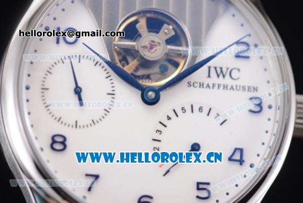 IWC Portuguese Tourbillon Asia ST25 Automatic Steel Case with White Dial Arabic Numeral Markers and Black Leather Strap - Click Image to Close