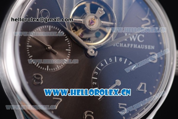 IWC Portuguese Tourbillon Asia ST25 Automatic Steel Case with Black Dial Arabic Numeral Markers and Black Leather Strap - Click Image to Close
