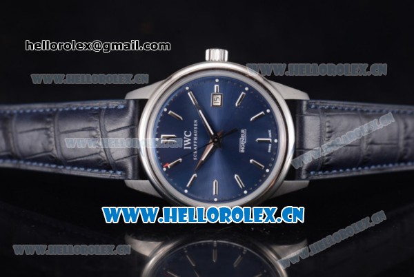 IWC Ingenieur Vintage Swiss ETA 2824 Automatic Steel Case with Blue Dial Blue Leather Strap and Stick Markers - Click Image to Close