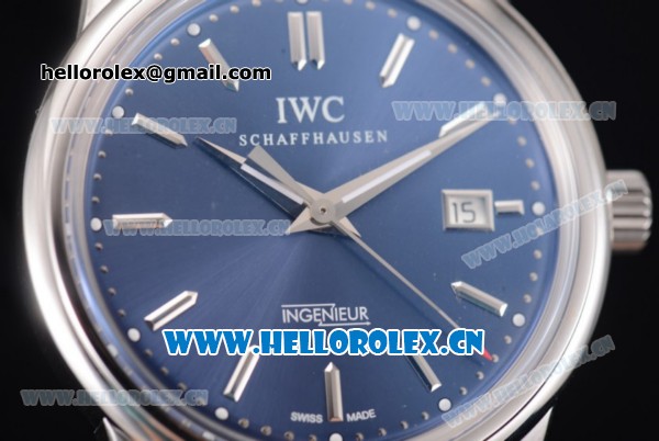 IWC Ingenieur Vintage Swiss ETA 2824 Automatic Steel Case with Blue Dial Blue Leather Strap and Stick Markers - Click Image to Close