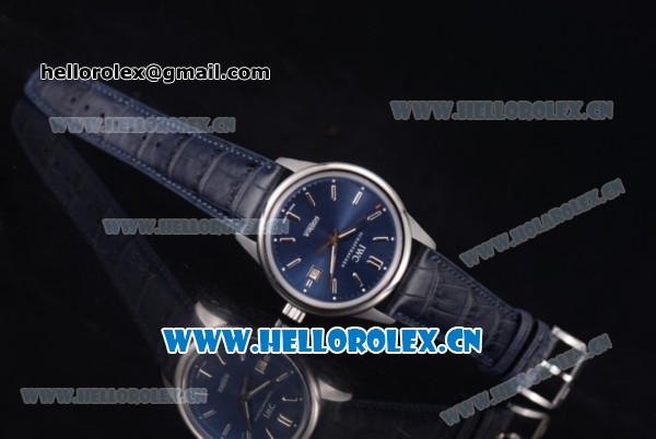 IWC Ingenieur Vintage Swiss ETA 2824 Automatic Steel Case with Blue Dial Blue Leather Strap and Stick Markers - Click Image to Close