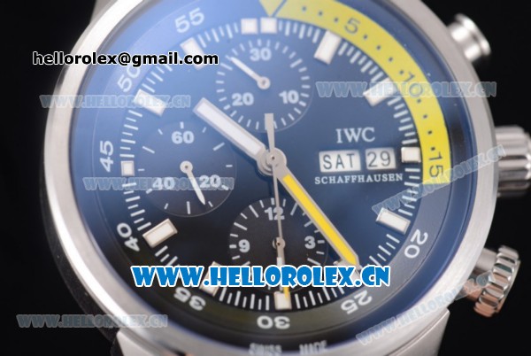 IWC Aquatimer Cousteau Divers Calypso Limited Edition Swiss Valjoux 7750 Automatic Steel Case with Black Dial Stick/Arabic Numeral Markers and Black Rubber Strap - Click Image to Close