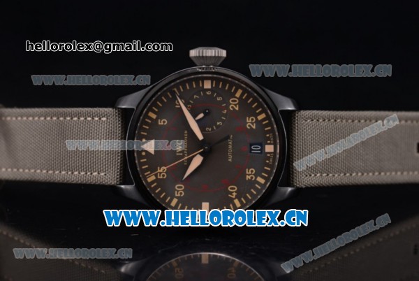 IWC Big Pilot Swiss Valjoux 7750 Automatic PVD Case with Brown Dial Stick/Arabic Numeral Markers and Grey Leather Strap (ZF) - Click Image to Close