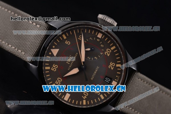 IWC Big Pilot Swiss Valjoux 7750 Automatic PVD Case with Brown Dial Stick/Arabic Numeral Markers and Grey Leather Strap (ZF) - Click Image to Close