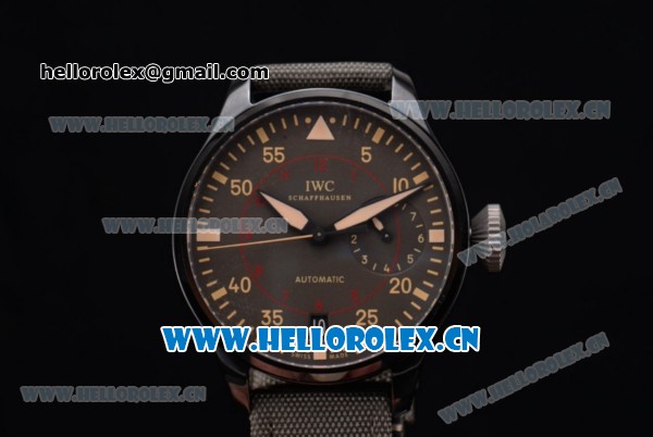 IWC Big Pilot Swiss Valjoux 7750 Automatic PVD Case with Brown Dial Stick/Arabic Numeral Markers and Grey Leather Strap (ZF) - Click Image to Close