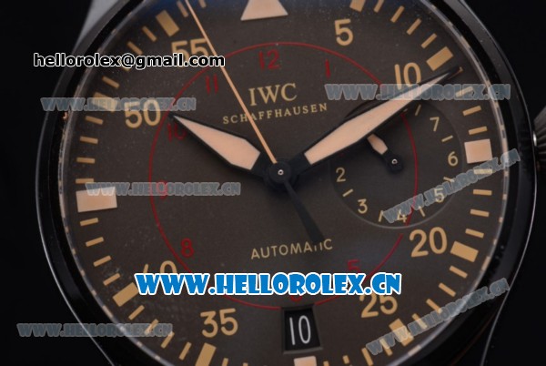 IWC Big Pilot Swiss Valjoux 7750 Automatic PVD Case with Brown Dial Stick/Arabic Numeral Markers and Grey Leather Strap (ZF) - Click Image to Close