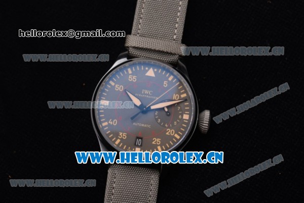 IWC Big Pilot Swiss Valjoux 7750 Automatic PVD Case with Brown Dial Stick/Arabic Numeral Markers and Grey Leather Strap (ZF) - Click Image to Close