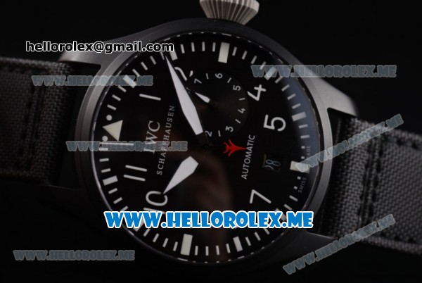 IWC Big Pilot Clone IWC 51111 Automatic PVD Case with Black Dial and Black Leather Strap Arabic Numeral Markers - Click Image to Close