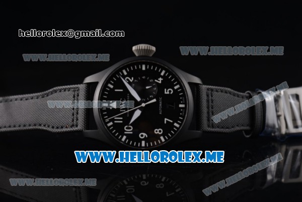 IWC Big Pilot Clone IWC 51111 Automatic PVD Case with Black Dial and Black Leather Strap Arabic Numeral Markers White Hands - Click Image to Close