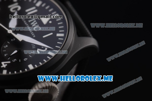 IWC Big Pilot Clone IWC 51111 Automatic PVD Case with Black Dial and Black Leather Strap Arabic Numeral Markers White Hands - Click Image to Close