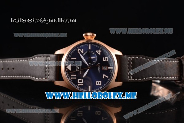 IWC Big Pilot Clone IWC 521111 Automatic Rose Gold Case with Blue Dial and Brown Leather Strap Arabic Numeral Markers - Click Image to Close