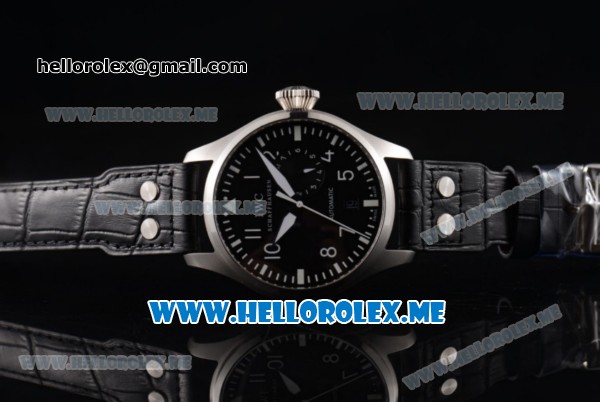 IWC Big Pilot Clone IWC 51111 Automatic Steel Case with Black Dial and Black Leather Strap Arabic Numeral Markers - Click Image to Close