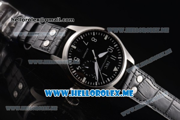 IWC Big Pilot Clone IWC 51111 Automatic Steel Case with Black Dial and Black Leather Strap Arabic Numeral Markers - Click Image to Close