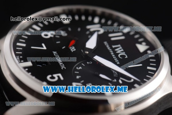 IWC Big Pilot Clone IWC 51111 Automatic Steel Case with Black Dial and Black Leather Strap Arabic Numeral Markers Steel Bezel - Click Image to Close