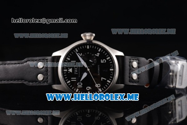 IWC Big Pilot Clone IWC 51111 Automatic Steel Case with Black Dial White Hands and Black Leather Strap Arabic Numeral Markers - Click Image to Close