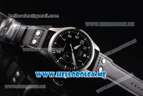 IWC Big Pilot Clone IWC 51111 Automatic Steel Case with Black Dial White Hands and Black Leather Strap Arabic Numeral Markers - Click Image to Close