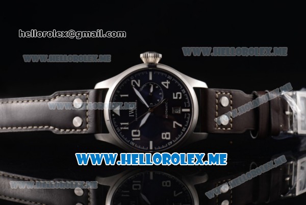 IWC Big Pilot Clone IWC 51111 Automatic Steel Case with Blue Dial White Hands and Brown Leather Strap Arabic Numeral Markers - Click Image to Close