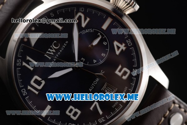 IWC Big Pilot Clone IWC 51111 Automatic Steel Case with Blue Dial White Hands and Brown Leather Strap Arabic Numeral Markers - Click Image to Close